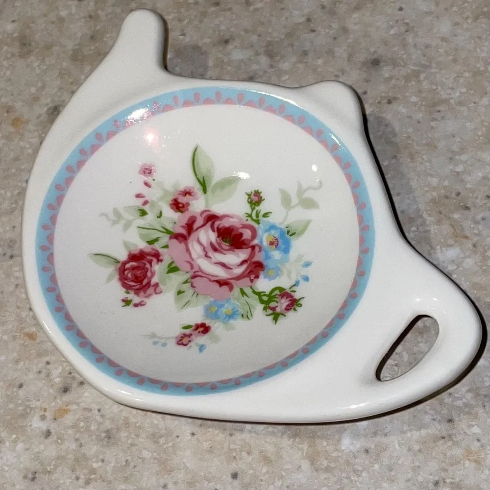 Tea Caddy Biscuit Box Jar Porcelain with Tea Bag Strainer Holder Shabby Chic